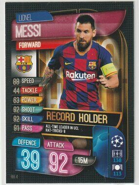 3for$99 LIONEL MESSI 2019-20 Match Attax Extra Record Holder Barcelona #RH4